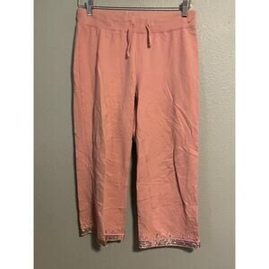 New York & Company Pants Womens Medium Pink Crop Sweatpants Sequin Athletic Y2K
